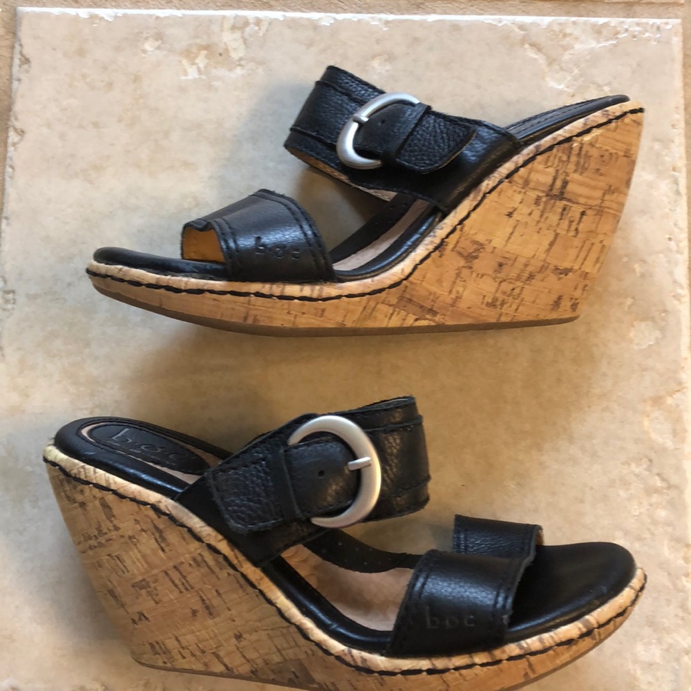 Black wedge sandals